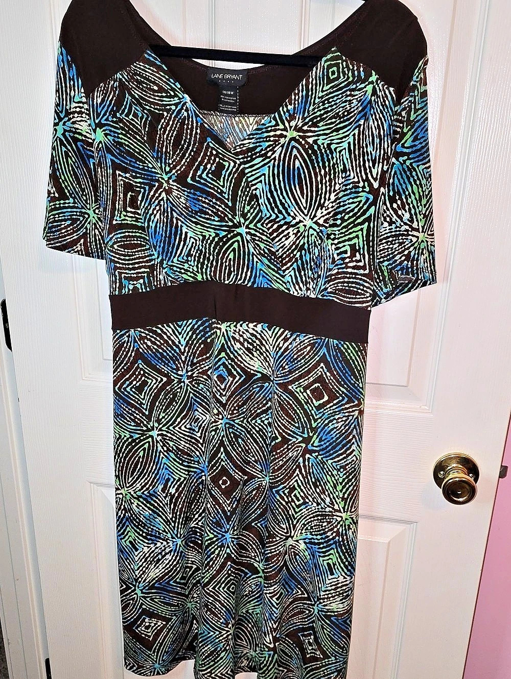 Lane Bryant Geometric Maxi Dress in Brown & Blue Size 14/16W Like New